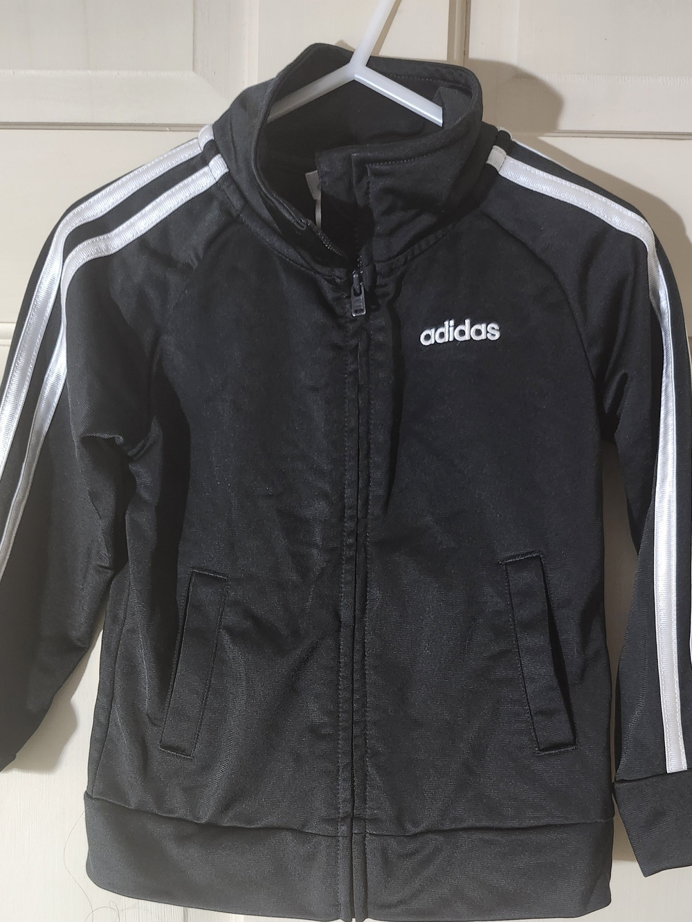 adidas Black Kids Zip-Up Hoodie with White Shoulder Stripes